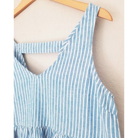 Abound Linen Blend Crop Top S Blue White Striped Peplum Crop Ruffle Sleeveless - Picture 12 of 14